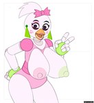 80's_theme 80s_clothing 80s_hair beak bow_(feature) breasts ear_piercing female joints lipstick looking_at_viewer machine makeup mismatched_nipples nipples non-mammal_nipples piercing solo dsmnup five_nights_at_freddy's five_nights_at_freddy's:_security_breach scottgames steel_wool_studios glamrock_chica animatronic avian bird chicken galliform gallus_(genus) phasianid robot hi_res signature