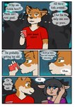 anthro blue_eyes blush clothing drinking female inside male text fiona_(artist) canid canine canis domestic_dog mammal 2025 comic english_text hi_res