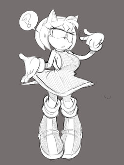 5_fingers anthro big_breasts bodily_fluids boots breasts clothed clothed_anthro clothed_female clothing dress eyelashes female female_anthro fingers footwear front_view gesture grey_background hair looking_aside question_mark shoes side_boob simple_background solo sweat sweatdrop tail animation_sensation sega sonic_the_hedgehog_(series) amy_rose eulipotyphlan hedgehog mammal 2025 3:4 digital_drawing_(artwork) digital_media_(artwork) english_description full-length_portrait hi_res portrait sketch