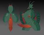antennae_(anatomy) anus areola arthropod_abdomen arthropod_abdomen_genitalia arthropod_abdomen_pussy belly big_areola big_breasts big_butt big_penis breasts butt erection genitals green_body herm huge_penis intersex long_penis nipples nude open_mouth penis pussy red_eyes simple_background solo thick_penis thick_thighs wide_hips cyber_d1e pamela_(cyber_d1e) animal_humanoid arthropod arthropod_humanoid humanoid insect mantis absurd_res hi_res