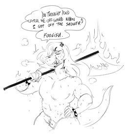 anthro axe bracelet cross-popping_vein dialogue featureless_chest female flat_chested hand_on_hip holding_object holding_weapon jewelry looking_at_viewer melee_weapon muscular muscular_anthro muscular_female nude open_mouth open_smile pecs pubes sharp_teeth smile solo speech_bubble spiked_bracelet spikes tail talking_to_viewer teeth text thick_tail weapon weapon_on_shoulder wide_hips mhdrawin deltarune undertale_(series) susie_(deltarune) reptile scalie 2021 black_and_white english_text half-length_portrait hi_res monochrome portrait sketch