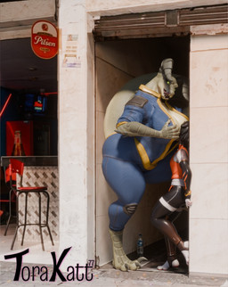 anthro claws duo female male male/female torakatt77 valorlynz_(modeler) vulgarvictor_(modeler) a_chance_encounter arknights fallout hypergryph microsoft studio_montagne aak_(arknights) mommyclaw_(vulgarvictor) deathclaw monster scalie hi_res meme