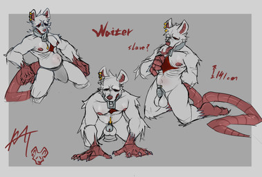 chastity_device clothed clothing cross cuff_(restraint) ear_piercing male nude piercing restraints sex_toy shackles skinny solo underwear underwear_only demonrat waiter_(demonrat) mammal murid murine rat rodent absurd_res hi_res