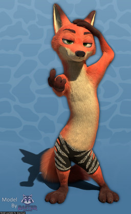 3_toes 4_fingers anthro barefoot black_nose blue_background bottomwear clothing countershading feet fingers fluffy fluffy_tail front_view fur gloves_(marking) green_eyes hand_on_head inviting looking_at_viewer male markings mouth_closed on_model orange_body orange_fur shirtless short_legs shorts simple_background solo standing tail text toes underbelly rasterraccoon disney zootopia nick_wilde canid canine fox mammal red_fox true_fox 3d_(artwork) absurd_res blender_(artwork) digital_media_(artwork) english_text hi_res watermark
