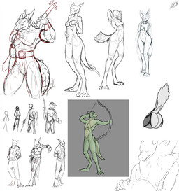 ambiguous_gender ambiguous_penetration anthro armor bow_(weapon) breasts butt duo facing_partner female fur genitals horn male male/ambiguous melee_weapon penetration pose ranged_weapon sex solo sword tail vulva weapon pholly mythology avian bird dragon mythological_creature mythological_scalie scalie censored hi_res line_art sketch sketch_page