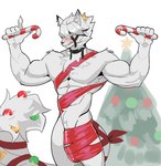 5_fingers abs anthro biceps big_penis biped blush candy candy_cane christmas_tree dessert fingers food fur genitals holding_candy holding_candy_cane holding_food holding_object holidays inner_ear_fluff male muscular muscular_anthro muscular_male pecs penis plant solo tail tree tuft white_body white_fur hdcatmeow christmas mihoyo zenless_zone_zero von_lycaon canid canine canis mammal wolf hi_res