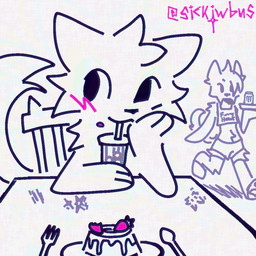 ambiguous_gender anthro date date_pov dinner dinner_plate dinner_table duo male sickiwbus boy_kisser_(meme) silly_cat_(mauzymice) domestic_cat felid feline felis mammal 1:1 hi_res meme