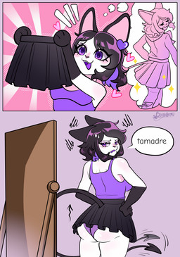 anthro big_butt butt clothed clothing comic_panel disappointed female fur partially_clothed simple_background slightly_chubby slightly_chubby_anthro slightly_chubby_female smile solo thought_bubble chubigumi jolyne_(chubigumi) felid feline mammal absurd_res comic digital_media_(artwork) hi_res