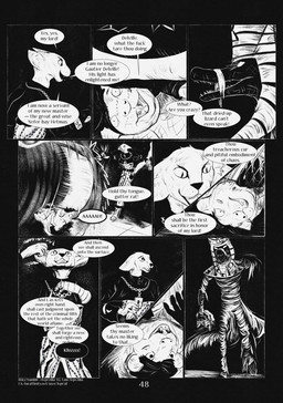 9_panel_comic ambiguous_gender anthro black_eyes black_nose black_text clenched_teeth clothed clothing dialogue empty_eyes eyebrows fingers fir floor gloves gore group hair handwear holding_severed_head looking_at_another lying male on_back on_ground open_mouth open_smile page_number profanity severed_body_part severed_head smile speech_bubble talking_to_another teeth text tongue white_eyes white_sclera white_text leprzil canid canine crocodilian domestic_cat felid feline felis mammal mummy murid murine oriental_shorthair rat reptile rodent scalie undead artist_name comic english_text hi_res