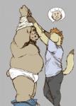 anthro assisted_exposure belly blush bottomwear briefs bulge butt clothing duo humanoid_hands male male/male overweight overweight_male pants shirt tighty_whities topwear underwear undressing white_briefs white_clothing white_underwear professor_fluff love_mechanic ena_(lm) tom_(lm) bear hyena mammal spotted_hyena 2019 hi_res