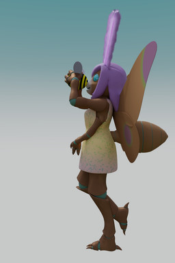 antennae_(anatomy) anthro arthropod_abdomen blue_eyes clothed clothing dress female hair insect_wings multi_arm multi_limb purple_hair simple_background solo wings doublestuffed nida_ferrin_(doublestuffed) arthropod insect lepidopteran moth 2:3 3d_(artwork) digital_media_(artwork) hi_res