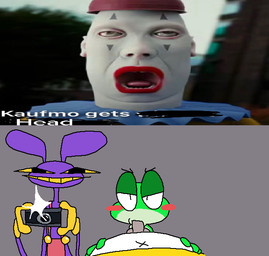 ambiguous_gender anthro balls black_eyes blush camera camera_flash clothed clothing clown fellatio first_person_view fur genitals gloves green_body green_skin grin group half-closed_eyes handwear holding_camera holding_object long_ears male male/ambiguous multicolored_body multicolored_skin narrowed_eyes navel oral overalls penile penis penis_in_mouth pink_clothing pink_overalls purple_body purple_ears purple_fur sex smile taking_picture tan_body tan_skin teeth text trio two_tone_body two_tone_skin white_body x_navel yellow_clothing yellow_gloves yellow_handwear yellow_sclera superiorfox glitch_productions the_amazing_digital_circus jax_(tadc) kaufmo_(tadc) ribbit_(tadc) amphibian frog humanoid lagomorph leporid mammal rabbit 2025 digital_media_(artwork) english_text meme