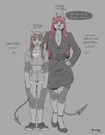 annoyed anthro big_breasts bottomwear breasts clothed clothing denim denim_bottomwear denim_clothing denim_shorts dialogue digit_ring duo ear_piercing female footwear grey_background hair hand_on_head hand_on_hip hand_on_own_hip high_heels hoodie hotpants jacket jewelry long_hair mature_anthro mature_female midriff piercing red_hair shoes shorts simple_background socks spade_tail speech_bubble standing tail text topwear greasymojo maya_(greasymojo) myra_(mainlinemojo) canid canine canis demon dobermann domestic_dog mammal pinscher 2025 absurd_res english_text greyscale hi_res monochrome spot_color daughter_(lore) mother_(lore) mother_and_child_(lore) mother_and_daughter_(lore) parent_(lore) parent_and_child_(lore) parent_and_daughter_(lore)