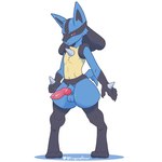 1:1 2023 absurd_res animal_genitalia animal_penis anthro black_body black_fur blue_body blue_fur canine_genitalia canine_penis erection femboy fur generation_4_pokemon genitals hi_res knot looking_at_viewer lucario male nintendo nude penis pokemon pokemon_(species) solo tinysmallman