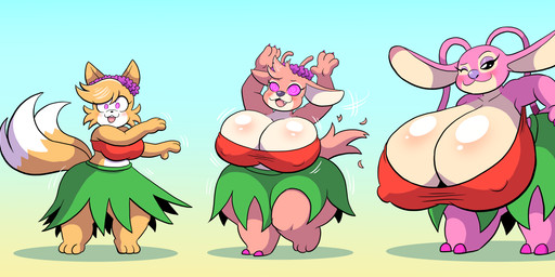 2_tails antennae_(anatomy) antennae_growth antennae_markings anthro black_eyes body_size_growth breast_expansion breasts butt butt_expansion claws clothing dipstick_tail expansion eyelashes eyeshadow female flower flower_crown fur glistening glistening_breasts gradient_background grass_skirt growth hand_on_hip hip_expansion huge_hips hula hyper hyper_hips long_antennae looking_at_viewer makeup markings multi_tail nipple_outline one_eye_closed open_mouth open_smile pink_body pink_claws plant purple_eyes purple_nose red_clothing red_topwear red_tube_top shortstack shortstack_female simple_background size_transformation smile solo species_transformation standing tail tail_markings tail_shrink tan_body tan_fur tf_into_fictional_character thick_thighs topwear transformation tube_top wide_hips wink winking_at_viewer grepstrash disney lilo_and_stitch angel_(lilo_and_stitch) khloe_prower alien canid canine experiment_(lilo_and_stitch) fox mammal cel_shading digital_drawing_(artwork) digital_media_(artwork) hi_res sequence shaded
