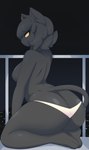 anthro big_butt black_body black_hair breasts butt butt_cleavage clothed clothing female hair kneeling night outside panties topless underwear dullyarts marriot_(dullyarts) domestic_cat felid feline felis mammal hi_res