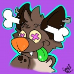 bone death green_tongue male pupils purple_background simple_background solo symbol-shaped_pupils tongue unusual_pupils x_pupils jazzymongoose canid canine hybrid hyena mammal spotted_hyena 1:1 icon