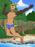 anthro anthrofied briefs bulge clothed clothing colored_seam_underwear jumping male navel nipples outside solo topless two_tone_briefs underwear underwear_only water fuze nintendo pokemon cid_(fuze) chespin generation_6_pokemon pokemon_(species) 3:4 hi_res