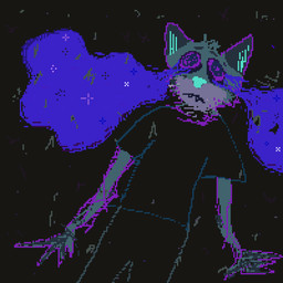 anthro black_bottomwear black_clothing black_pants black_shirt black_t-shirt black_topwear blue_nose bottomwear clothed clothed_anthro clothed_male clothing fully_clothed fully_clothed_anthro fully_clothed_male fur grey_body grey_fur male pants shirt smoke solo t-shirt teal_body teal_fur teeth topwear demensa emil_(demensa) canid canine canis coyote mammal 1:1 2017 digital_media_(artwork) pixel_(artwork)