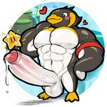 abs anthro balls beak big_penis blush bodily_fluids cum erection foreskin genital_fluids genitals glans heart_symbol huge_penis humanoid_genitalia humanoid_penis hyper hyper_genitalia hyper_penis male muscular muscular_anthro muscular_male non-mammal_balls pecs penis pink_glans screencap screencap_background smile solo sparkling_heart star star_polygon vein veiny_penis white_balls white_penis hexdisciple mario_bros nintendo super_mario_galaxy coach_(super_mario_galaxy) avian bird penguin penguin_(mario) hi_res