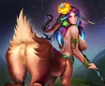 badcompzero big_breasts blue_eyes breasts brown_hair butt butt_focus deer deer_taur featureless_breasts featureless_crotch female fluffy fluffy_tail hair hi_res humanoid_taur league_of_legends lillia_(lol) looking_at_viewer looking_back mammal mammal_taur presenting presenting_hindquarters purple_hair riot_games solo tail taur tencent