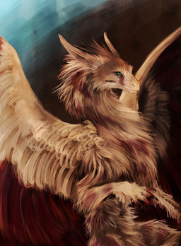 ambiguous_gender brown_hair claws feathered_wings feathers feral fur gradient_background green_eyes hair nude simple_background solo tan_body tan_fur wings isvoc mythology dragon feathered_dragon feathered_scalie furred_dragon furred_scalie mythological_creature mythological_scalie scalie source_request traditional_media_(artwork) unavailable_at_source