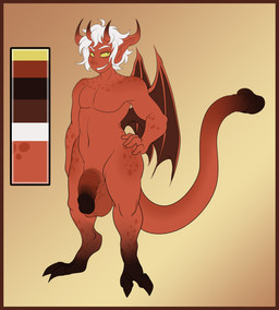 balls big_balls biped border flaccid genitals hair horn long_ears male markings membrane_(anatomy) membranous_wings no_sclera not_furry nude orange_border penis red_body red_skin smile smiling_at_viewer smug_grin solo spots spotted_body standing tail tail_genitals tail_penis unusual_anatomy unusual_genitalia_placement unusual_penis_placement unusual_tail white_hair wings yellow_eyes zubuzz dungeons_and_dragons hasbro wizards_of_the_coast xeren demon imp absurd_res hi_res model_sheet