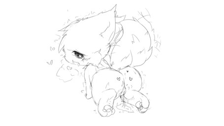 anthro bodily_fluids breath butt chibi female genital_fluids open_mouth semi-anthro solo vaginal_fluids young young_anthro deaic canid canine mammal 16:9 2018 hi_res monochrome sketch widescreen