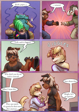 age_difference anthro blush clothing erection erection_under_clothing female group male rock_paper_scissors size_difference smile text undressing young liryal shane_boder_(shaneandco) york_(ash369) bird_dog canid canine canis domestic_dog golden_retriever herding_dog hunting_dog mammal mastiff molosser old_english_sheepdog pastoral_dog retriever rottweiler sheepdog absurd_res comic english_text hi_res