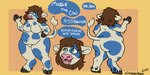 2_toes 3_fingers anthro big_breasts blue_eyes blue_spots breasts brown_hair cloven_hooves curvy_figure facial_piercing featureless_breasts feet female femme fingers fur hair hooves markings nose_piercing nose_ring open_mouth open_smile overweight overweight_anthro overweight_female piercing ring_piercing septum_piercing septum_ring slightly_chubby smile spots spotted_body spotted_fur stated_pronouns stated_sexuality tail tail_tuft thick_thighs toes tuft unguligrade white_body white_fur wide_hips indigonanu bovid bovine cattle mammal 2:1 absurd_res hi_res model_sheet