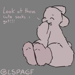 anthro blush bodily_fluids clothing cum cum_on_feet dialogue ejaculation feet foot_fetish footwear genital_fluids male overweight overweight_anthro overweight_male socks solo lspagf lagomorph leporid mammal rabbit absurd_res animated hi_res short_playtime video