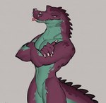 anthro facial_piercing male nose_piercing nostril_piercing piercing solo tongue tongue_out tritscrits nock crocodile crocodilian reptile scalie hi_res