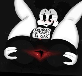 anthro anus black_background black_body black_fur butt clothing countershading female fur gloves handwear legwear lying multicolored_body multicolored_fur on_back raceplay simple_background solo spread_anus spread_legs spreading thick_thighs thigh_highs two_tone_body two_tone_fur white_body white_clothing white_countershading white_fur white_gloves white_handwear white_legwear white_thigh_highs ota_(artist) disney minnie_mouse mammal mouse murid murine rodent hi_res