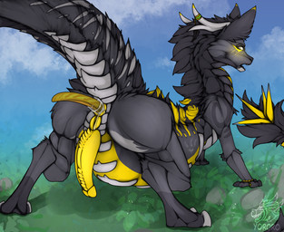 anal anal_vore anus belly butt duo embarrassed feral fur genitals herm horn intersex maleherm penis tail vore vulva yororo zorgoia hi_res