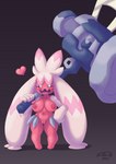 breasts female genitals hammer looking_at_viewer nipples open_mouth pink_body pokemorph pussy solo tools jo-vee-al nintendo pokemon generation_9_pokemon humanoid pokemon_(species) tinkaton 2022 absurd_res hi_res