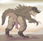 animal_genitalia anthro anus aroused claws duo erection fangs genital_slit genitals horn male nude outside penis raised_tail semi-anthro solo spikes tail tail_anus teeth thick_tail tongue zairiza fallout microsoft deathclaw humanoid monster scalie hi_res