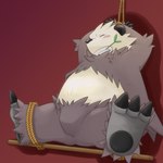 anthro belly black_body black_fur black_nose blush bound eyes_closed fur kemono male overweight overweight_male rope simple_background sitting solo white_body white_fur fuboku nintendo pokemon generation_6_pokemon pangoro pokemon_(species) 1:1 2015