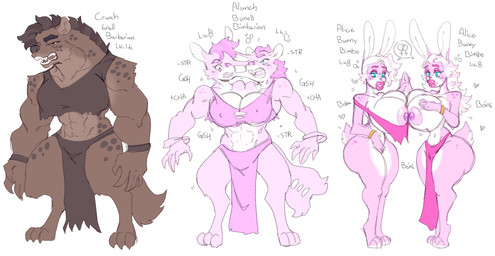 abs anthro big_breasts bimbofication bottomwear breast_expansion breasts brown_body brown_fur clothing digitigrade duo expansion female fur gameplay_mechanics hair hand_holding hand_on_breast level_drain lip_expansion lips loincloth mitosis muscular muscular_anthro muscular_female nipples open_mouth pink_body pink_fur pink_hair simple_background species_transformation standing tail text thick_lips torn_clothing transformation white_background white_hair scarfyace gnoll hyena lagomorph leporid mammal rabbit 2024 absurd_res digital_media_(artwork) english_text hi_res sequence