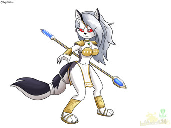 anthro bottomwear breasts cleavage clothed clothing cosplay crossover_cosplay female footwear fur grey_hair hair iris loincloth midriff multicolored_ears navel pupils red_sclera solo tail tribal tribal_clothing two_tone_ears two_tone_tail white_body white_bottomwear white_breasts white_clothing white_eyes white_fur white_loincloth white_tail thegiftedfire hellaverse helluva_boss mythology nintendo star_fox krystal_(star_fox) loona_(helluva_boss) canid canid_demon canine demon hellhound mammal mythological_canine mythological_creature 2025 crossover full-length_portrait hi_res portrait