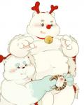 anthro balls belly blue_body blue_fur blush dessert doughnut duo erection food fur genitals holidays humanoid_hands male moobs navel nipples overweight overweight_male pastry penis white_body white_fur awa_awa christmas bear mammal 2019 4:5 hi_res