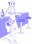alcohol bar bar_stool beverage blue_and_white bra canid canine clothing cork ellise female food furniture hi_res lord_magicpants mammal monochrome panties paws solo stool underwear wine