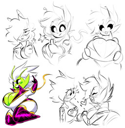 antennae_(anatomy) big_breasts bodysuit breasts cleavage clothed clothing curvy_figure duo female gesture hair half-closed_eyes hand_gesture horn huge_breasts humanoid_pointy_ears narrowed_eyes pointy_ears scarf skinsuit thick_thighs thumbs_up tight_clothing voluptuous wide_hips theguywhodrawsalot sara_(theguywhodrawsalot) valerie_(theguywhodrawsalot) alien alien_humanoid horned_humanoid humanoid 2021 hi_res