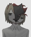 ambiguous_gender anthro body_horror clothed clothing growling human_to_anthro male open_mouth shirt skin_ripping smile snarling solo species_transformation topwear transformation avogado6 canid canine canis human mammal wolf 5:6 absurd_res hi_res