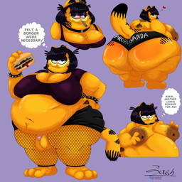 alternative_fashion anthro balls barbell_piercing big_balls big_balls_small_penis big_breasts big_butt black_body black_eyes black_fur black_markings blush body_blush bottomwear bracelet breasts burger butt butt_blush cellulite clothing collar crop_top crossgender derp_eyes disproportionate_genitalia drugs ear_piercing eyeshadow feeding fishnet_clothing fishnet_legwear flaccid food fur genitals goth gynomorph heart_symbol holding_burger holding_food holding_object hotpants huge_breasts huge_butt huge_thighs humanoid_genitalia humanoid_penis intersex jewelry lasagna legwear looking_at_viewer makeup marijuana markings micropenis morbidly_obese mtg_crossgender mti_crossgender navel navel_piercing nipple_barbell nipple_piercing nipples obese obese_anthro obese_gynomorph obese_intersex orange_body orange_fur overweight overweight_anthro overweight_gynomorph overweight_intersex panties pasta penis piercing rear_view red_sclera shirt shorts small_penis smoking smoking_marijuana solo spiked_bracelet spikes standing stretch_marks striped_body striped_fur striped_markings stripes substance_intoxication t-shirt tank_top text thick_thighs thought_bubble topwear underwear wedgie white_sclera yellow_body yellow_fur yellow_markings conditional_dnp zer0rebel4 discord_(app) garfield_(series) meme_clothing telegram you_are_not_immune_to_propaganda garfield_the_cat gothfield domestic_cat felid feline felis mammal tabby_cat 1:1 absurd_res english_text hi_res meme male_(lore) trans_(lore) trans_woman_(lore)