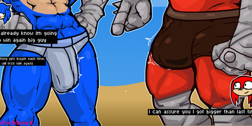 abs anthro anthro_on_anthro aroused balls beach bet big_balls big_bulge big_penis blue_body blue_clothing blue_fur blue_underwear brown_clothing brown_underwear bulge bulge_size_difference clothing comparing confident duo fur genitals gloves hand_on_hip handwear huge_balls huge_penis male male/male muscular muscular_anthro muscular_male muscular_thighs nude penis public public_nudity red_body red_fur speech_bubble text throbbing throbbing_bulge throbbing_penis twitching underwear white_clothing white_gloves white_handwear velvetdraw sega sonic_the_hedgehog_(series) knuckles_the_echidna sonic_the_hedgehog echidna eulipotyphlan hedgehog mammal monotreme english_text hi_res