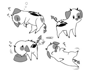 ambiguous_gender bowl container eating feral pet_bowl simple_background sleeping solo spade_tail tail white_background enaic31 hazbin_hotel hellaverse fat_nuggets_(hazbin_hotel) demon domestic_pig mammal suid suine sus_(pig) hi_res monochrome