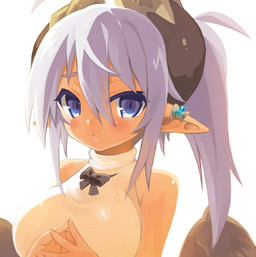 blue_eyes blush ear_piercing ear_ring female horn looking_at_viewer not_furry piercing ring_piercing simple_background solo white_background wings mofuaki humanoid winged_humanoid 2015