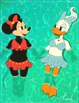 anthro barefoot bikini breasts cleavage clothed clothing duck_footed duo eye_contact feet female female/female hair looking_at_another non-mammal_breasts ponytail romantic romantic_couple swimming swimwear two-piece_swimsuit kinkypeach disney mickey_mouse_roadster_racers minnie's_bow-toons daisy_duck minnie_mouse anatid anseriform avian bird duck mammal mouse murid murine rodent hi_res