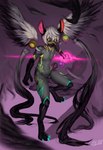 anthro detailed_background feathered_wings feathers featureless_crotch fingers hair male markings nude paws shadow solo standing text white_hair white_text wings umikit 2016 artist_name digital_media_(artwork) english_text hi_res painting_(artwork)