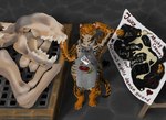 anthro bone death duo grill holding_skull male male/male size_difference skeleton smaller_pred tooth_grab vore willing_snuff rhymald rhymald_(rhymald) felid mammal pantherine tiger absurd_res hi_res